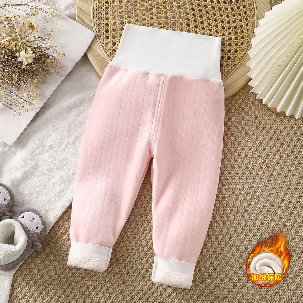 Kidsheattech pants baby fleece-lined long johns fall and wintergirl boys thickened high waist belly pants baby bottom pajamas