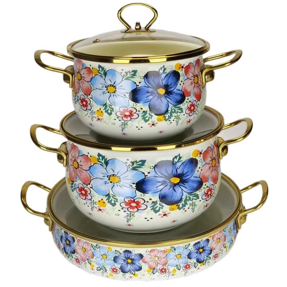 Factory direct sales cross-border hot selling thousands of charming flowers, birds and flowers enamel soup pot 20cm24cm30cm