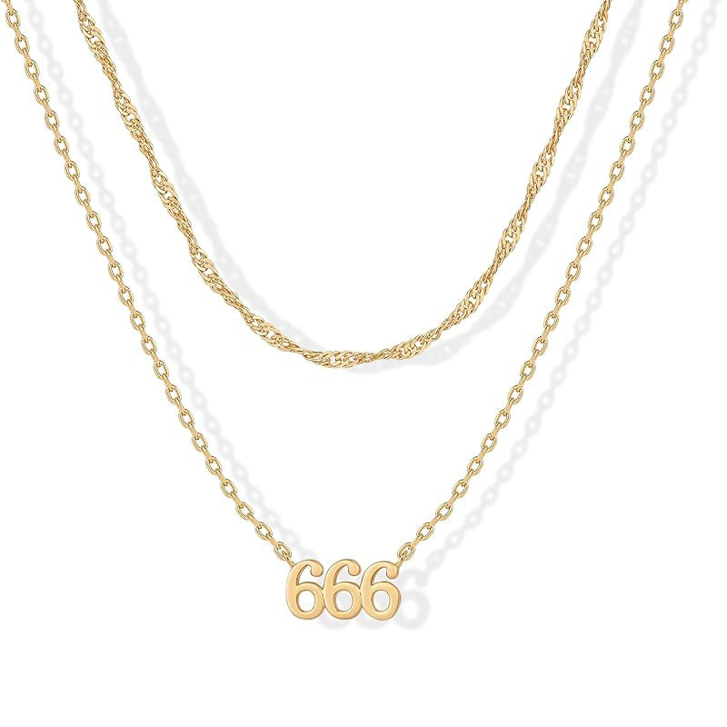 New arrival cross-border fashion easiest for match digital luxury necklace 14k gold-plated angel digital pendant women's layered necklace