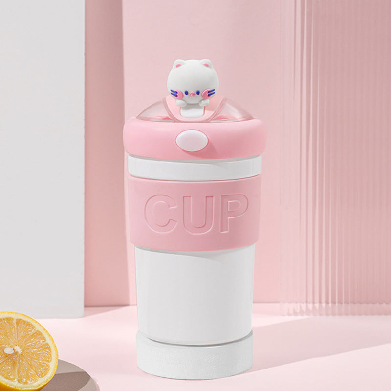 Portable, stylish water bottle - trendy glass straw cup with cute cartoon design, perfect as a souvenir or gift, includes lid