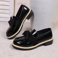 bow loafers for women  foreign trade thick sole medium heel british style retro small leather shoes for women size difference 0.5