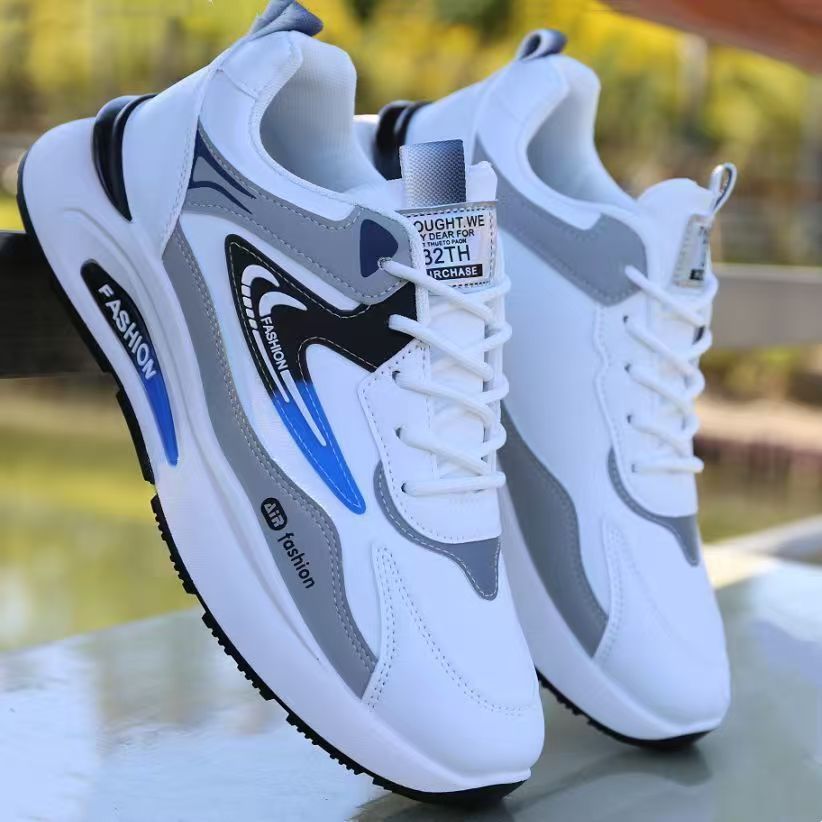 Men's spring new leather waterproof sneakers - trendy, versatile, casual dad shoes with soft, non-slip soles for running