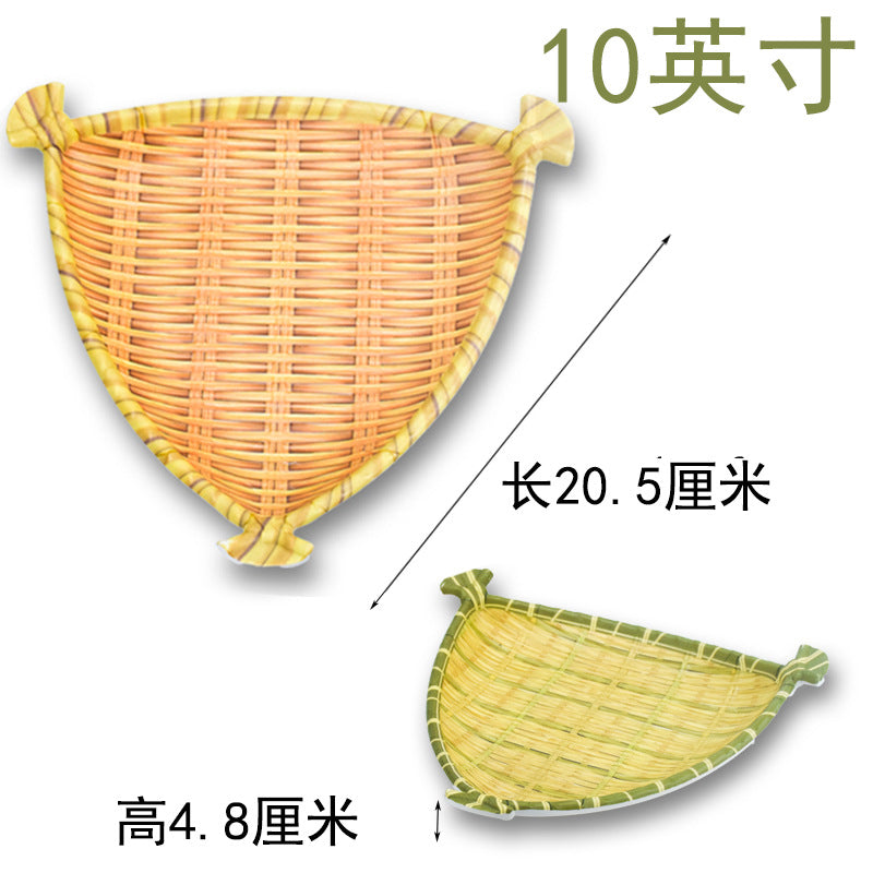 Bamboo woven disc plastic hot pot dish plate restaurant large plate barbecue plate farmhouse tableware green roast chicken plate banquet