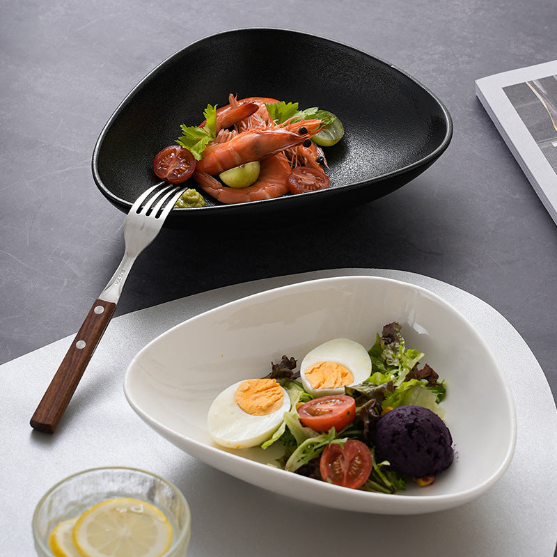 Creative triangular ceramic fruit salad plate - retro style, high-end ceramic dinnerware for restaurants and home use - deep dessert plate