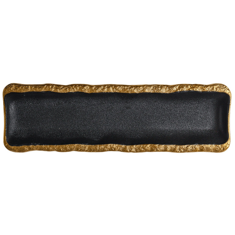 High-end ceramic japanese-style long sushi plate, perfect for showcasing dishes in stylish restaurants and hotels. a visually appealing, elongated serving platter