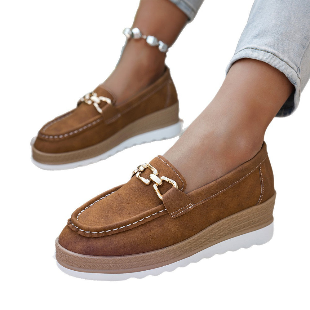 export plus size women's single shoes  autumn new metal chain wedge heel platform casual loafers wholesale