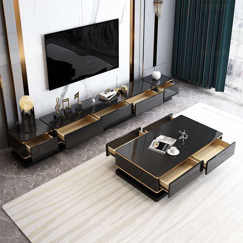 Accessible luxury slate tv cabinet coffee table modern casual living room for home creative small apartment scandinavian telescopic tv cabinet