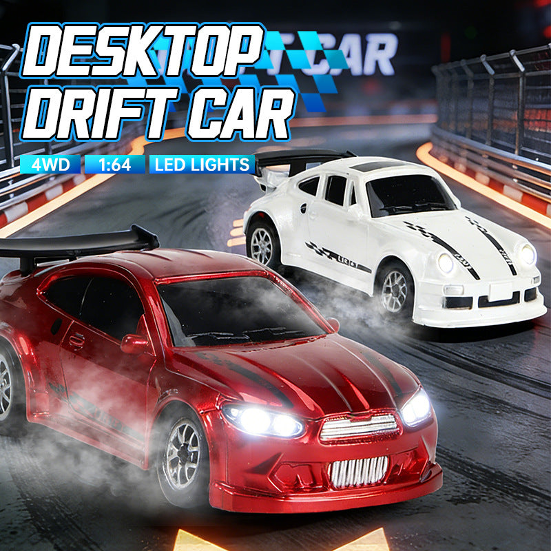 Rc professional drift car 1:64 remote control car 2.4g four-wheel drive racing car with controllable lights, desktop mini world toy car
