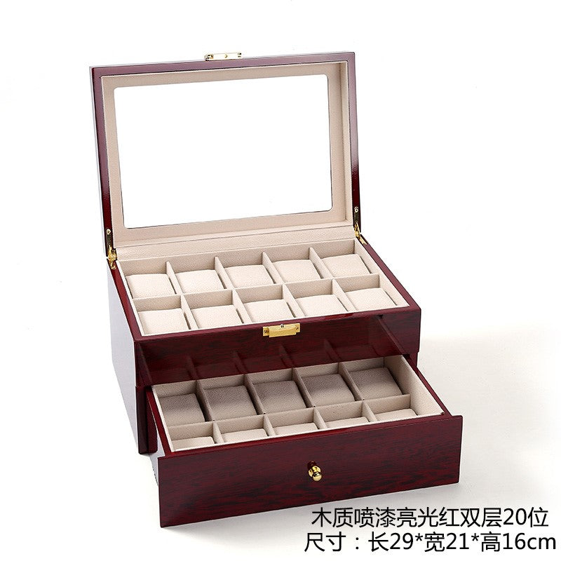 New double-layer 20-digit watch box with sunroof watch jewelry storage box bracelet box large-capacity watch collection box