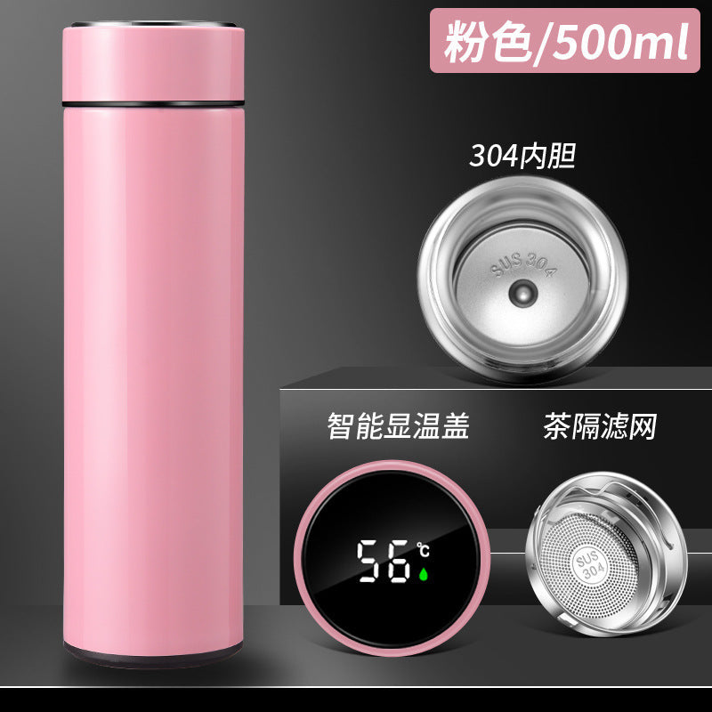 Smart temperature display stainless steel insulated tumbler - vacuum 304 business straight cup - temperature display water bottle - men's tea and water separation cup