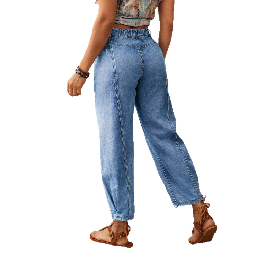 European and american cross-border casual patchwork denim jeans - women's washed loose straight-leg wide-leg pants