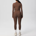 nude double-sided brushed tight long sleeves yoga suit outdoor running slimming look fitness pants sports suit women