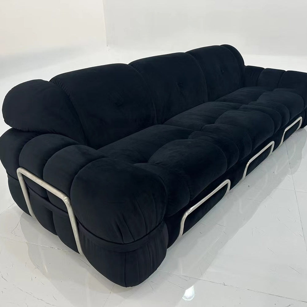 Nordic light luxury retro steel tooth velvet fabric sofa italian medieval style house living room small apartment three-seater