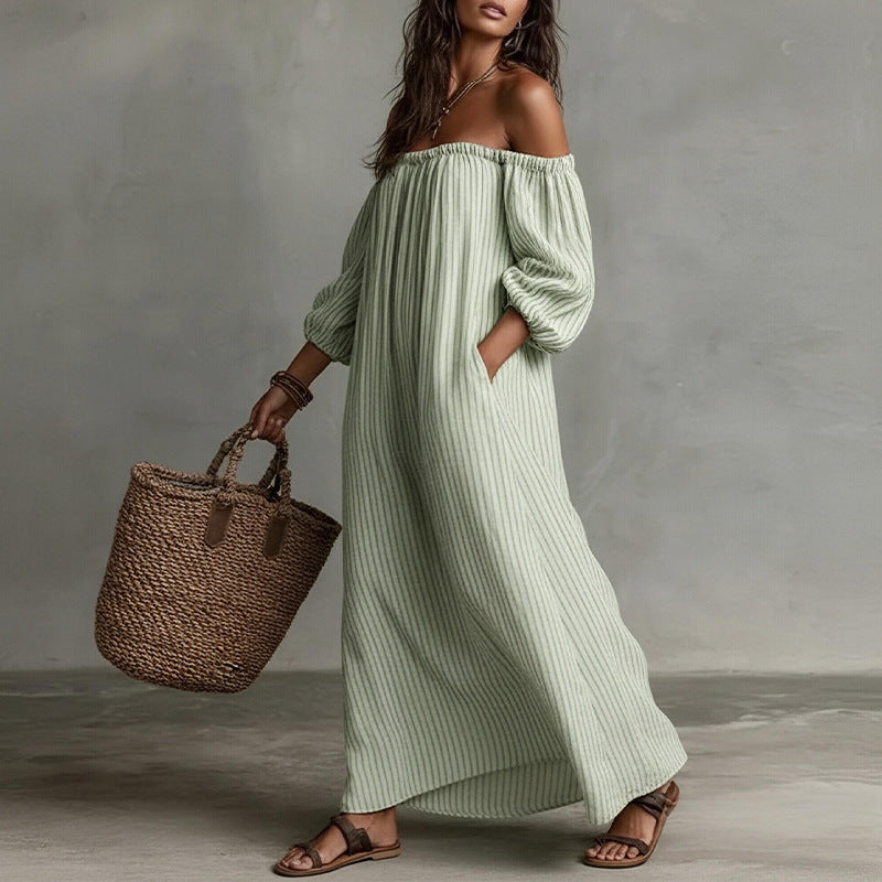resort style dress - cross-border european & american women's clothing - casual loose one-shoulder maxi dress