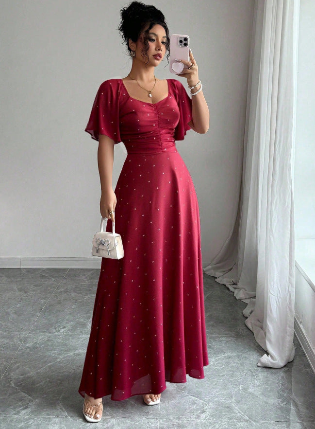 european and american cross-border summer women's slimming french square neck maxi dress