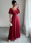 european and american cross-border summer women's slimming french square neck maxi dress