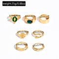 European and american cross-border retro green diamond ring set - trendy, instagrammable, light luxury, high-end rhombus and eight-pointed star rings