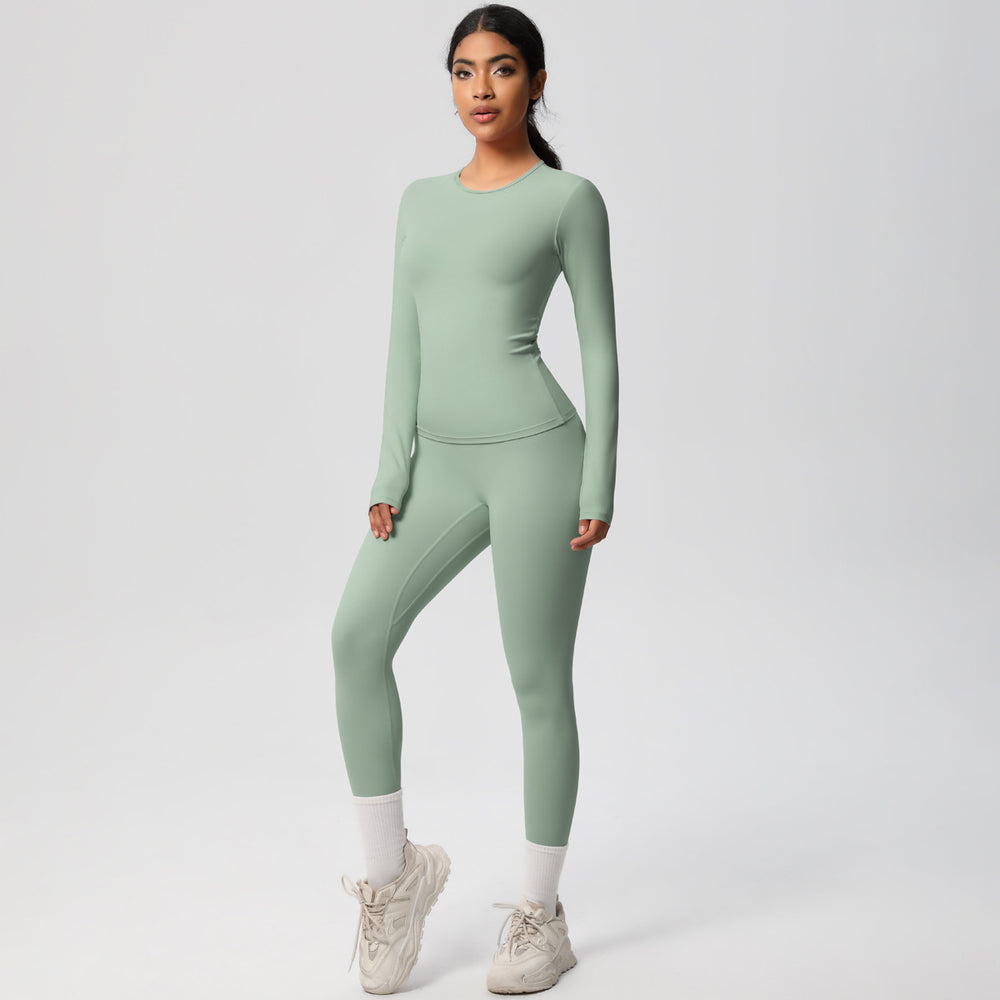 European and american brushed nylon tight-fitting yoga set - casual, quick-drying fitness apparel for women's outdoor running and sports