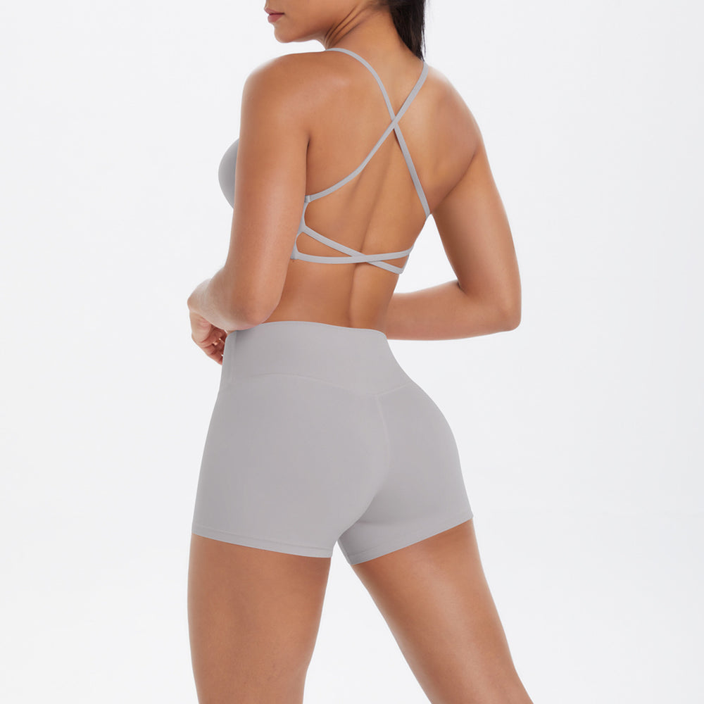 new cloud-soft brushed camisole bra with beautiful back design, casual running fitness butt-lifting shorts, yoga outfit for women