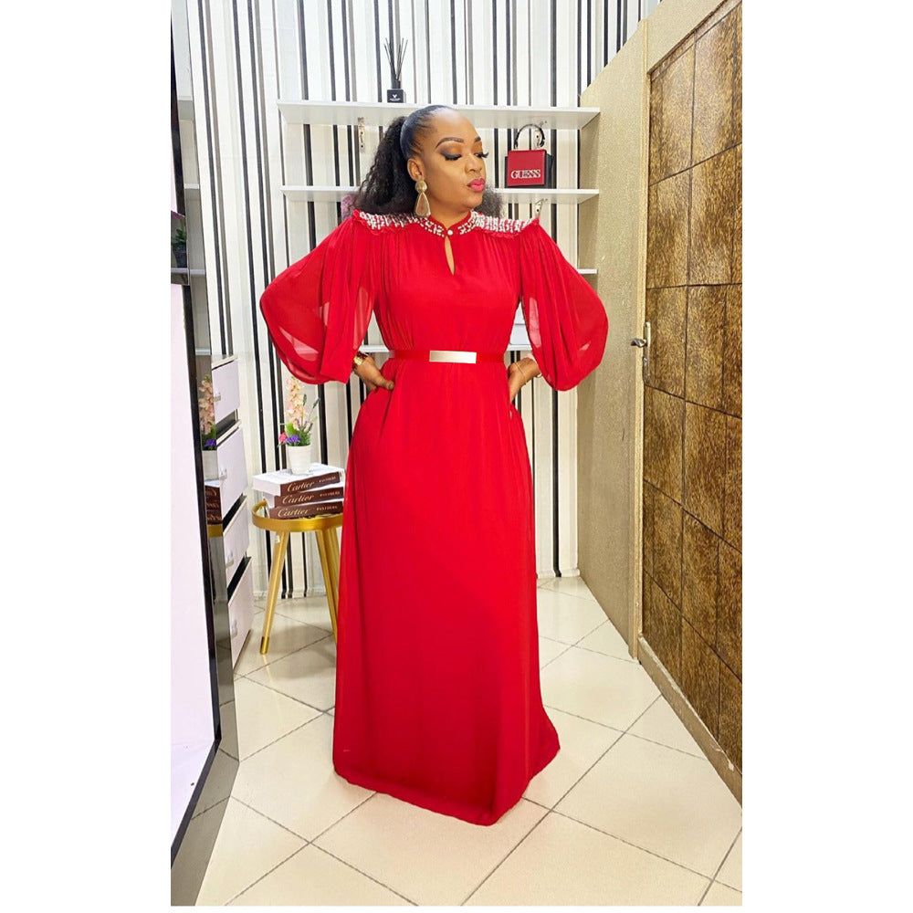 export women's chiffon maxi dress - african style, loose fit, plus size -