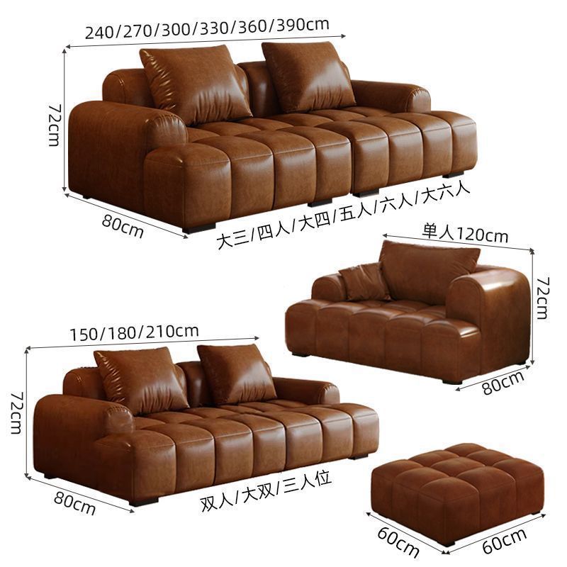 Retro style cat scratch oil wax leather puff sofa living room for home small apartment apartment straight row american square sofa