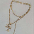 European and american cross-border double cross full diamond pendant necklace niche accessible luxury high-end trendy bamboo clavicle chain accessories