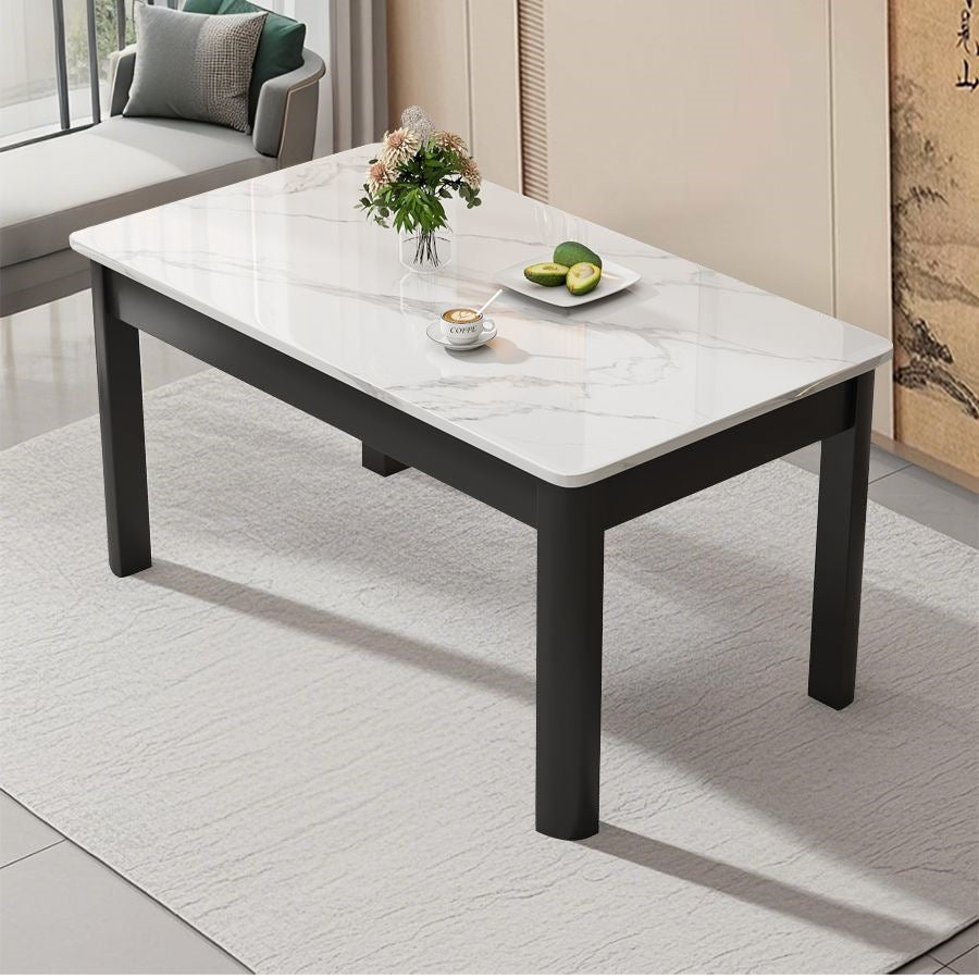 Nordic rock slab dining table and chair set - minimalist modern rectangular faux solid wood home dining table for small spaces