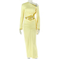 Fashion styleexportpure colorsilm women's exposed navel wrap chest skirt suit oblique collar one shoulder asymmetrical long sleevestwo-piece set