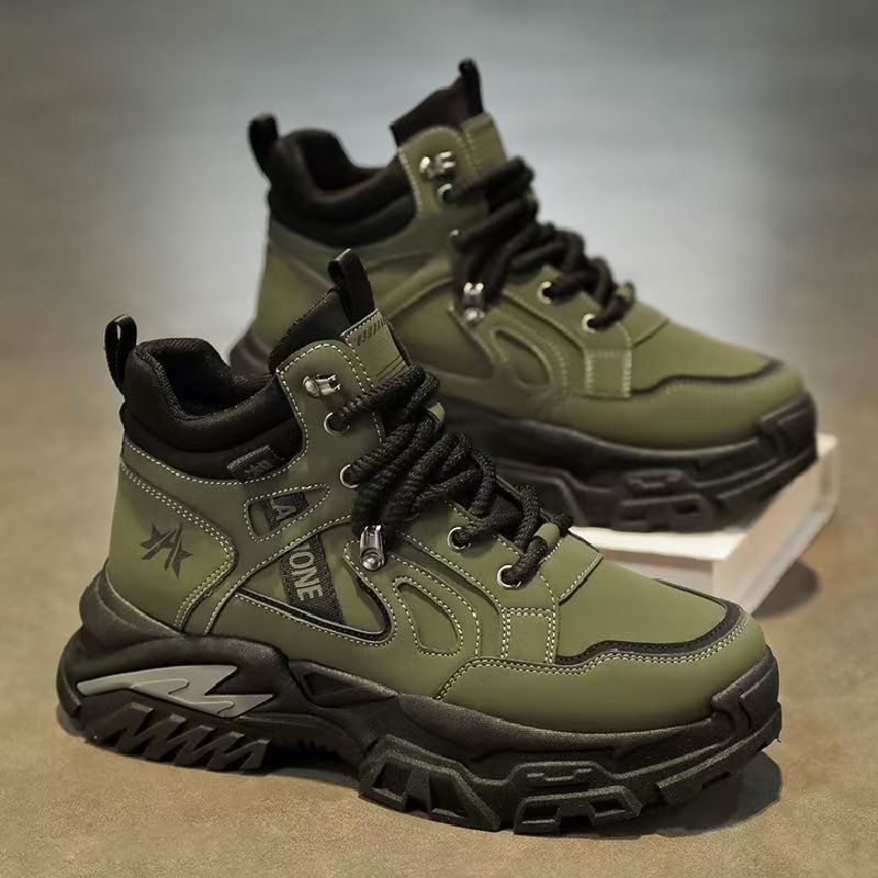 High-top men's shoes spring leather thick solenon-slip work boots spring outdoor hiking sports casualworkwear boots