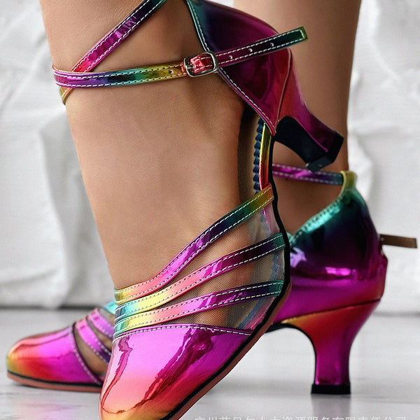 LZT7938A1  women's new colorful mesh buttons low-heeled dance shoes
