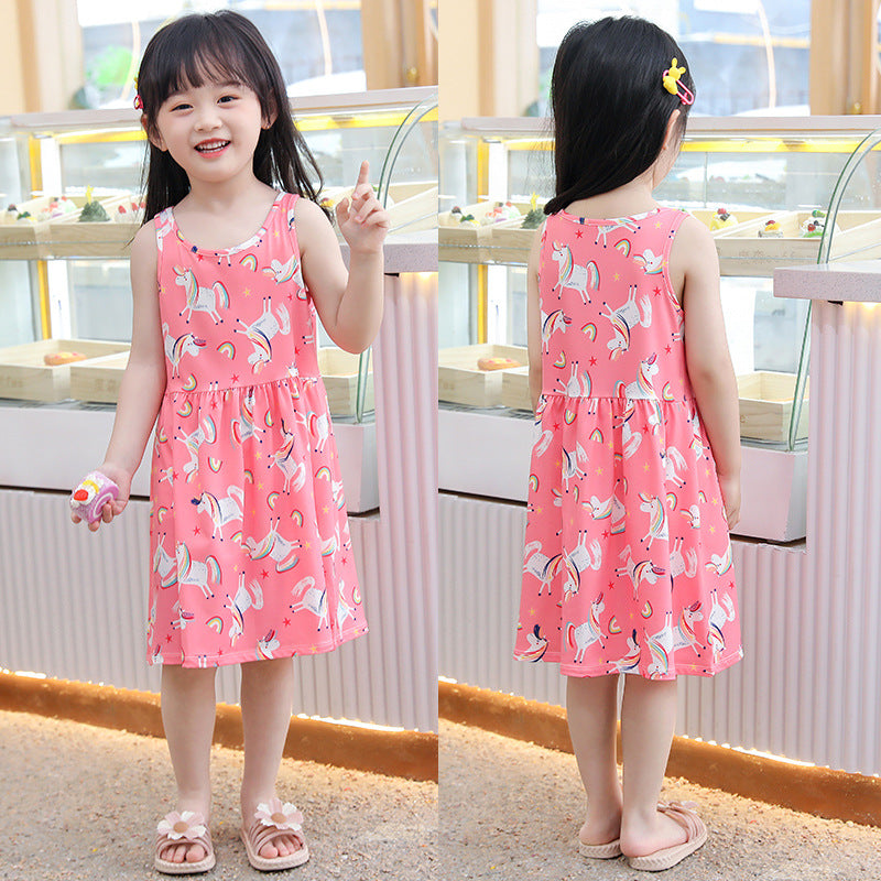 summer korean style girls' and boys' unisex children's printed milk silk sundress