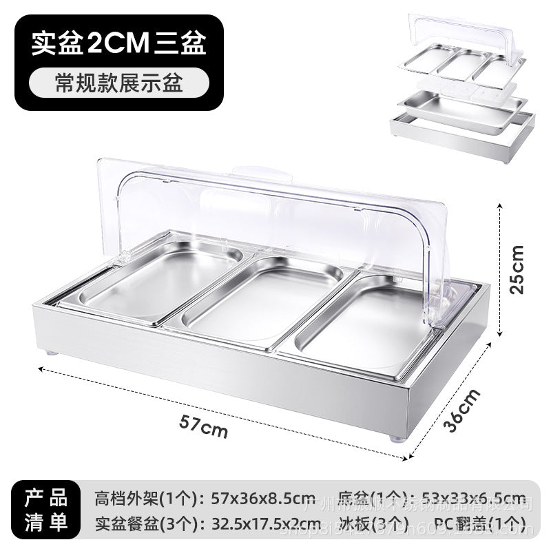 Stainless steel braised meat drain tray - commercial-grade display plate with lid for hotels, cafeterias, restaurants, and sushi restaurants - keeps food fresh and cold