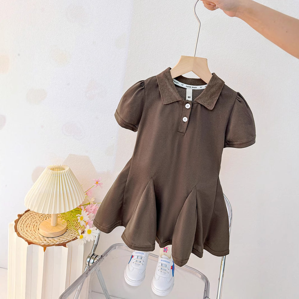 Girls' summer dress  new style: korean-style chic short-sleeve polo dress for little girls, versatile baby dress