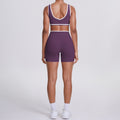 double-sided brushed contrast color tight breathable cross-waist yoga suit sports running fitness two-piece set for women
