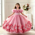 Export kids dress style princess skirt embroider flower beaded tutu skirt host piano wedding dress performance costume