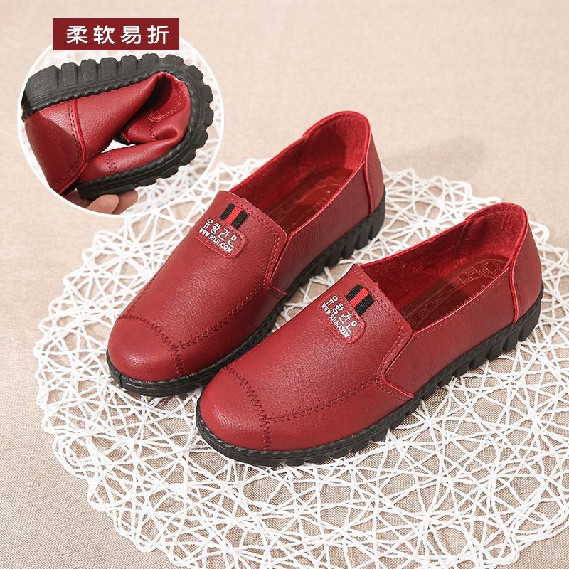 Spring & fall flats ladieswear shoes soft bottom middle-aged and elderly women's flats leather shoes non-slipeasiest for match work shoes slip-on grandma shoes