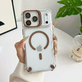 Suitable for apple 17pro metal lens holder magnetic phone case iphone14 four-corner airbag transparent hard case