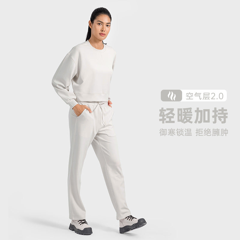 New air layer crew neck casual yoga long sleeve loose fit quick-dry drapey sports sweatshirt for women daw015