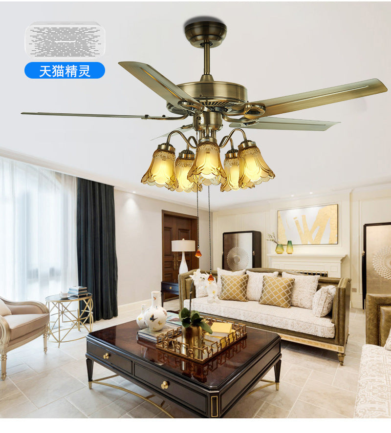 Traditional household living room chandelier electric fan integrated bedroom study intelligent frequency conversion dining room led fan light