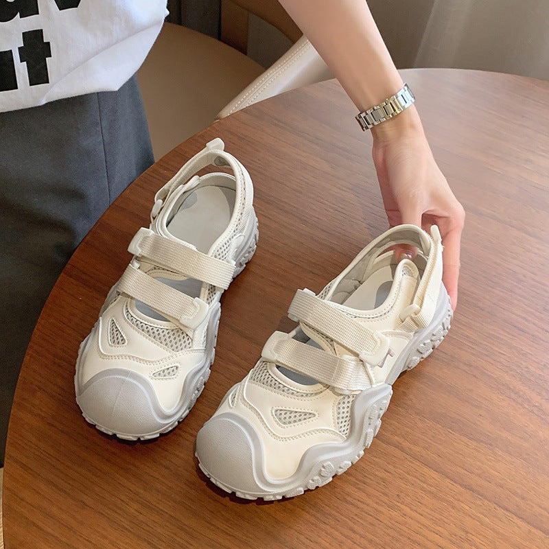 Thick sole baotou sports sandals for women 2026new arrivalspring & fall breathable cut out mesh dad shoes