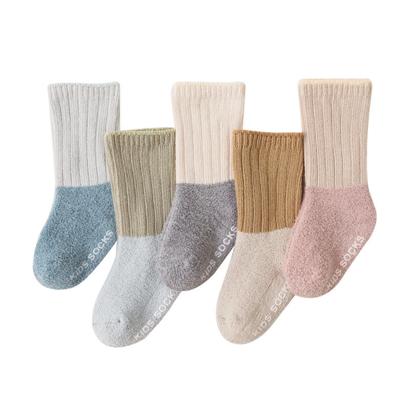 Babylon autumn and winter baby thickened kids socks non-slip dot glue baby floor socks coral velvet newborn knee socks