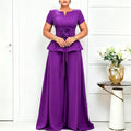 D3371 european and american cross-border summer elegant fashion plus size short sleeve ruffle top casual wide leg pants set