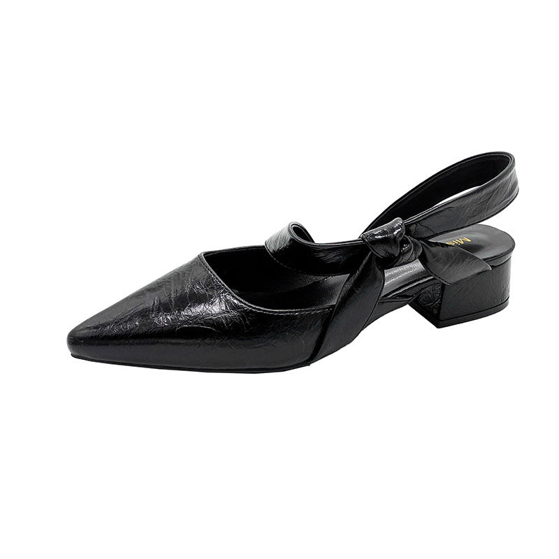 2026 korean style spring/summer versatile new retro fashion pointed toe slingback chunky heel elegant sandals for women