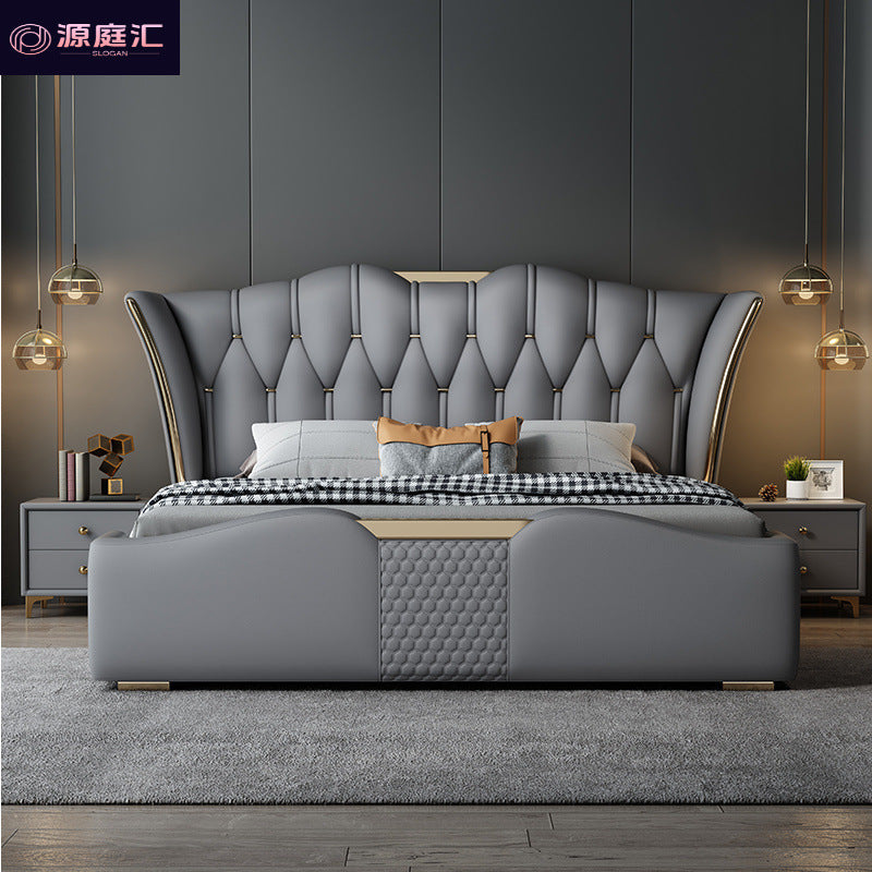 Genuine leather bed italianaccessible luxury master bedroom 1.8m double bed 1.5mcasual 2m leather soft-packed storage bed