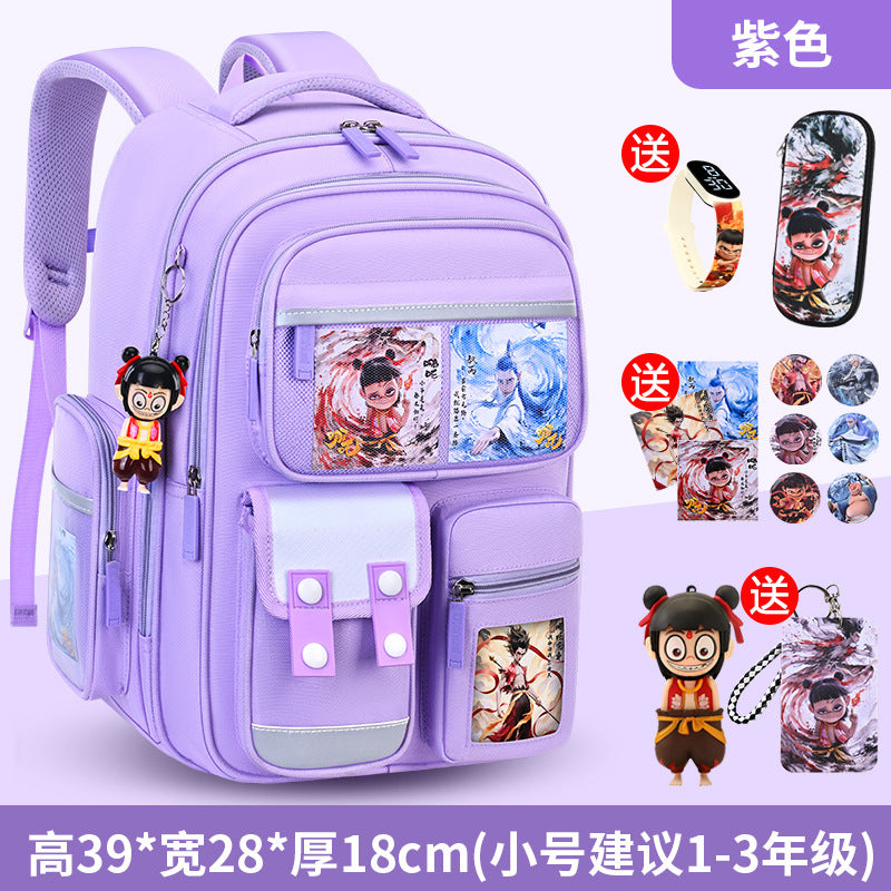 Nezha boy's schoolbag - lightweight, spine-protecting backpack for elementary school students (grades 1-6), suitable for boys and girls