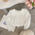 Kids'  autumn new arrival: stylish long-sleeve pure cotton shirt with peter pan collar and lace trim - korean style fashion blouse for girls