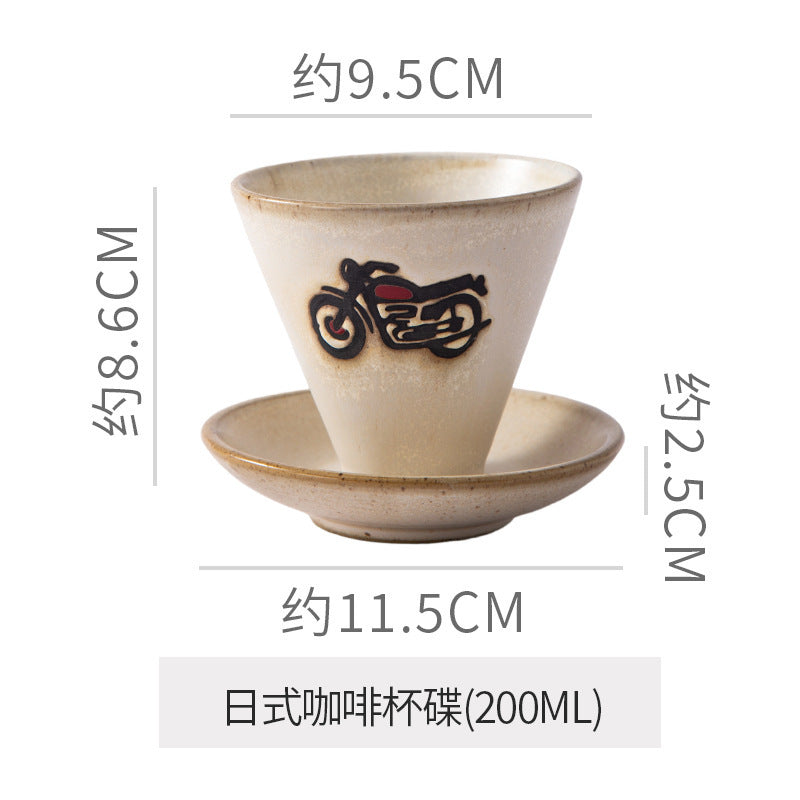 Japanese-style aesthetic ceramic cup and saucer set - rustic pottery coffee cup and saucer - creative handmade gift - funnel cup - afternoon tea cup