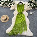 new european and american  cross-border e-commerce women's sleeveless slim-fit tassel french summer cinched waist maxi dress