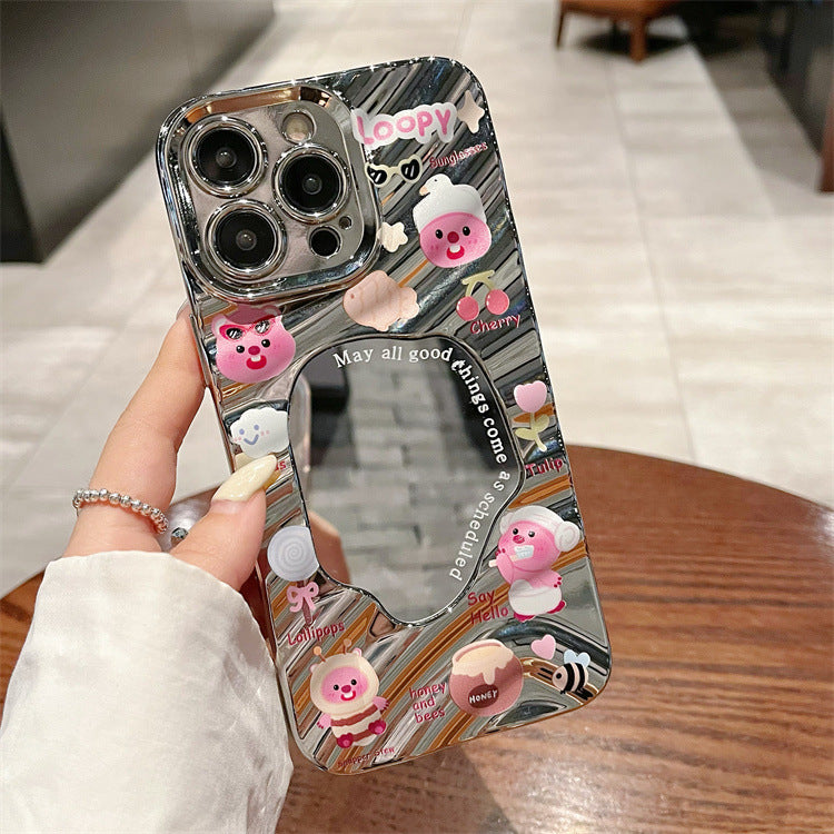 Wavy mirror iphone 16 case, cute beaver phone cover, apple 11 electroplated 14 tpu full coverage protective case