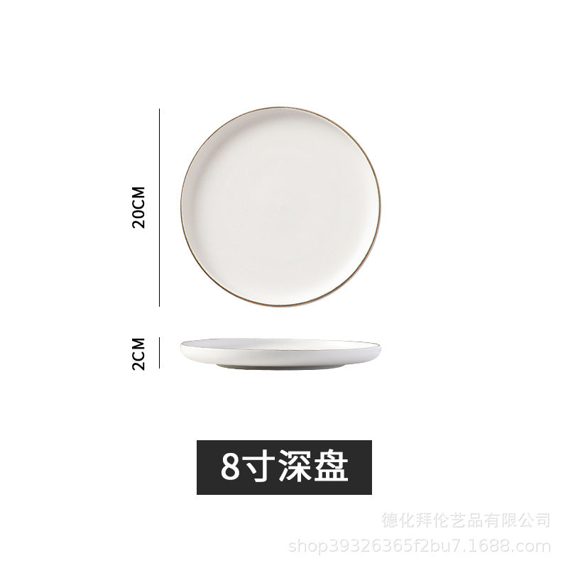 Ceramic matte white western dinner plate, matte steak plate, wear-resistant pasta plate, gold-rimmed matte dinner plate - wholesale from manufacturer